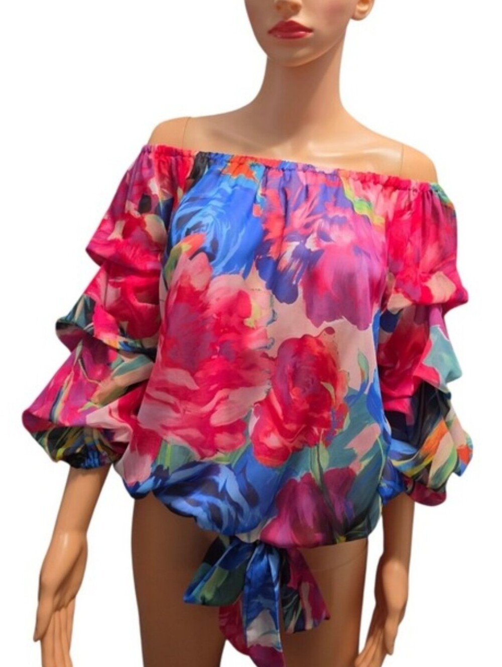 Prelude Women's Off The Shoulder Floral Dopamine Ruffle Sleeve Maximilism Blouse